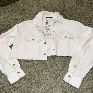 Zara White Crop Jean Jacket